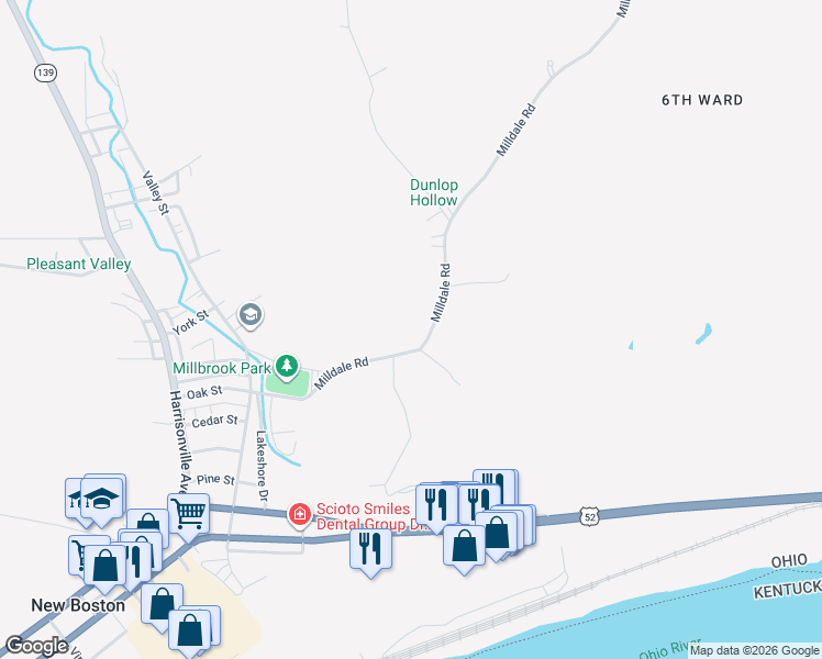 map of restaurants, bars, coffee shops, grocery stores, and more near 1061 Milldale Road in Portsmouth