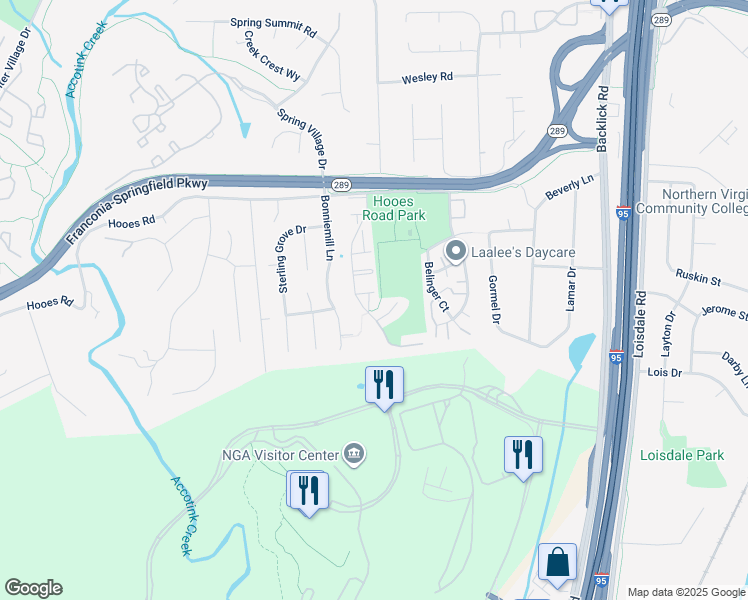 map of restaurants, bars, coffee shops, grocery stores, and more near 7255 Castlefield Way in Springfield