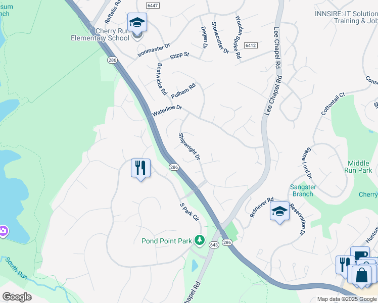 map of restaurants, bars, coffee shops, grocery stores, and more near 9619 Shipwright Drive in Burke
