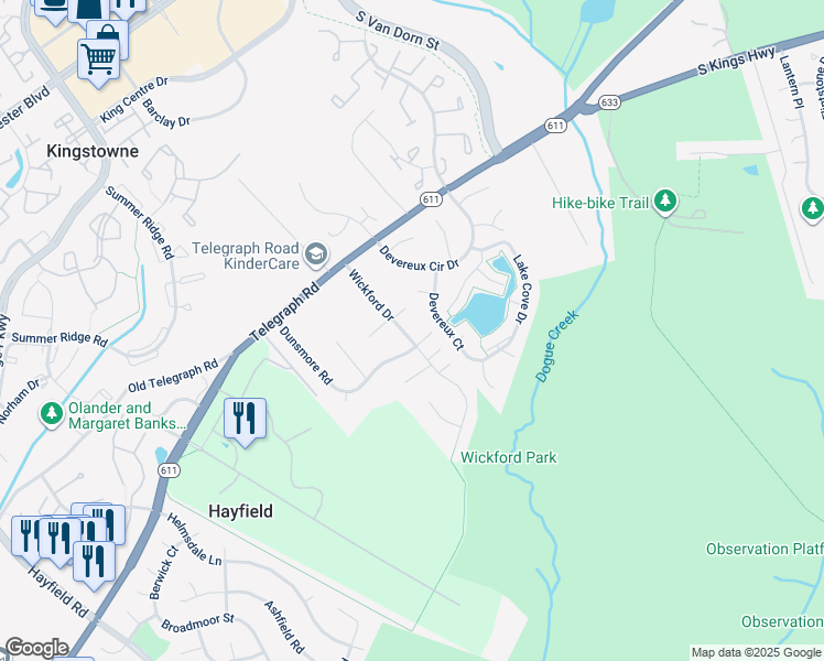 map of restaurants, bars, coffee shops, grocery stores, and more near 7247 Wickford Drive in Alexandria