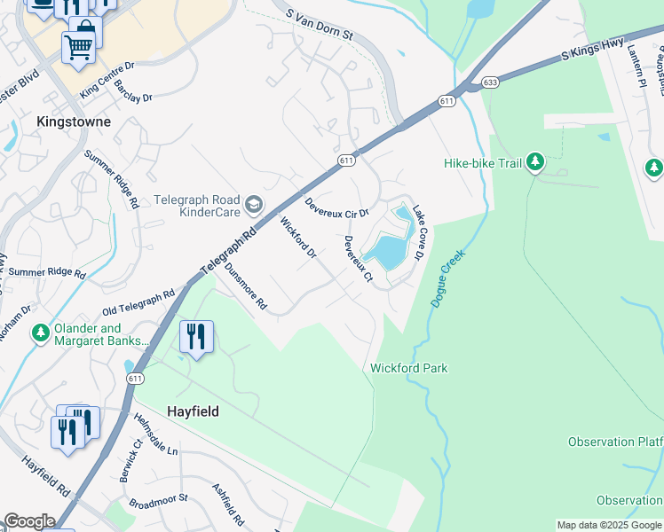 map of restaurants, bars, coffee shops, grocery stores, and more near 7247 Wickford Drive in Alexandria