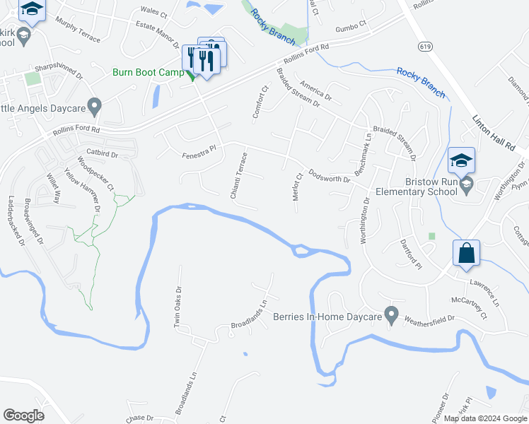 map of restaurants, bars, coffee shops, grocery stores, and more near 8986 Chianti Terrace in Bristow