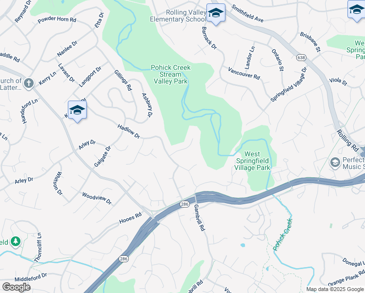 map of restaurants, bars, coffee shops, grocery stores, and more near 7116 Hadlow Court in Springfield