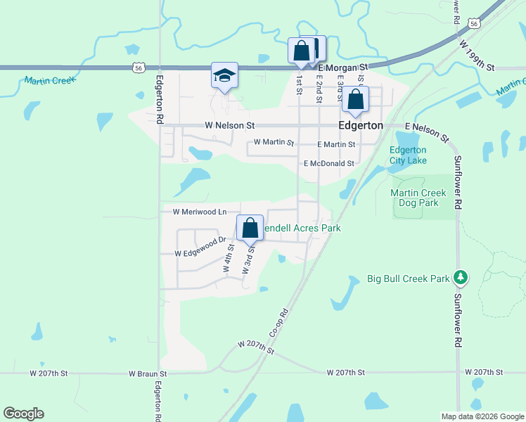 map of restaurants, bars, coffee shops, grocery stores, and more near 800 West 3rd Street in Edgerton