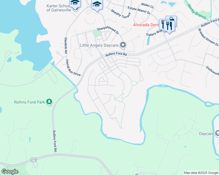 map of restaurants, bars, coffee shops, grocery stores, and more near 8817 Brown Thrasher Court in Gainesville
