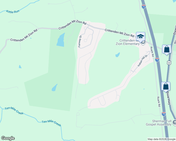 map of restaurants, bars, coffee shops, grocery stores, and more near 190 Ten Mile Drive in Dry Ridge