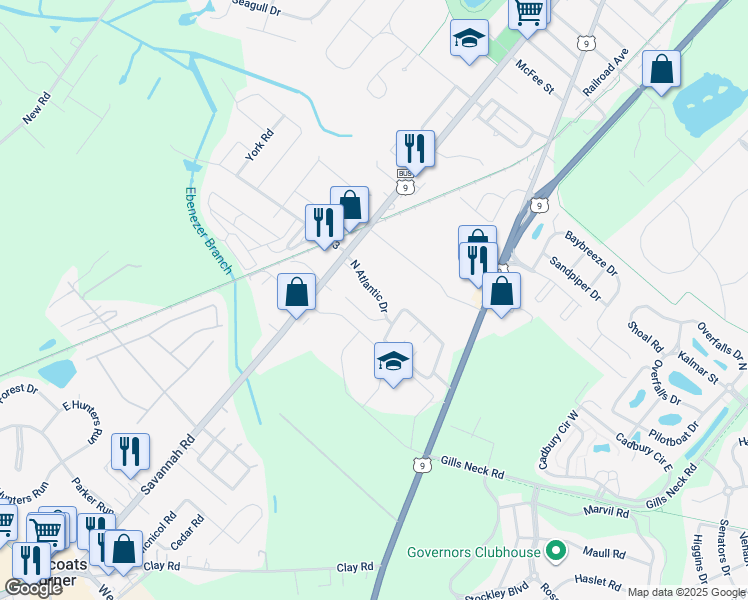 map of restaurants, bars, coffee shops, grocery stores, and more near 10 North Atlantic Drive in Lewes