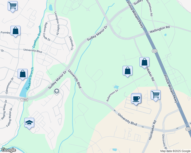 map of restaurants, bars, coffee shops, grocery stores, and more near 9033 Clayton Road in Manassas