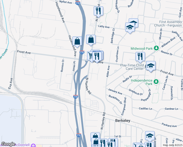 map of restaurants, bars, coffee shops, grocery stores, and more near 6740 Amora Avenue in Berkeley