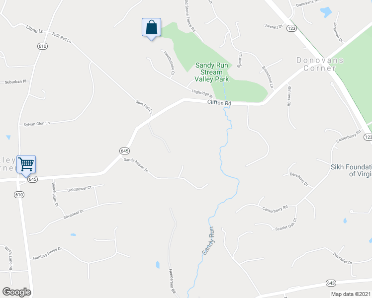 map of restaurants, bars, coffee shops, grocery stores, and more near 7658 Clifton Road in Fairfax Station