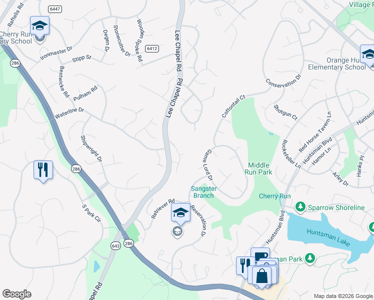 map of restaurants, bars, coffee shops, grocery stores, and more near 9400 Cleat Court in Burke