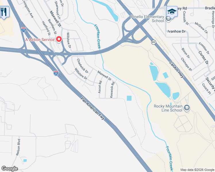 map of restaurants, bars, coffee shops, grocery stores, and more near 1712 Whitehall Road in Colorado Springs