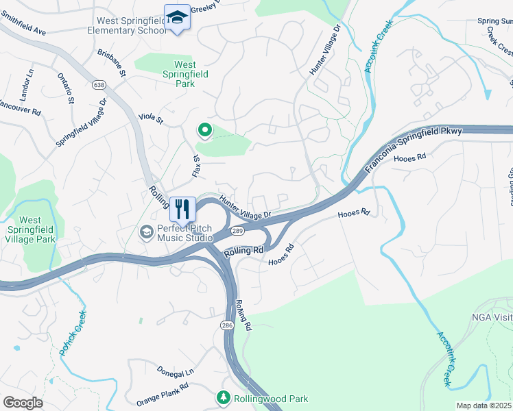 map of restaurants, bars, coffee shops, grocery stores, and more near 7813 Harrowgate Circle in Springfield