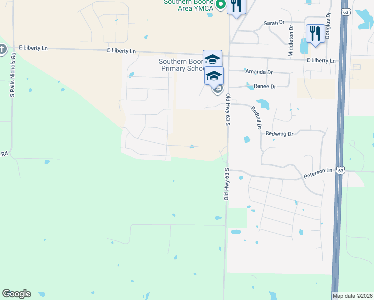 map of restaurants, bars, coffee shops, grocery stores, and more near 15901 Old Highway 63 South in Ashland