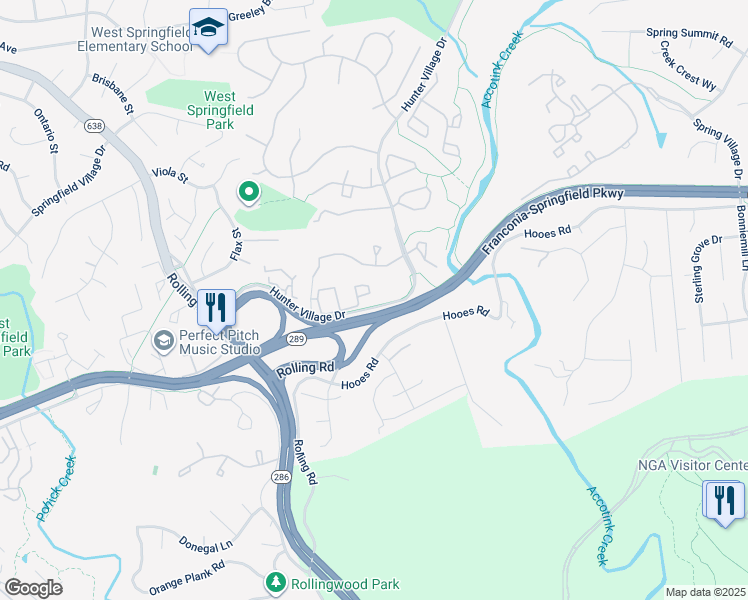 map of restaurants, bars, coffee shops, grocery stores, and more near 7709 Lexton Place in Springfield
