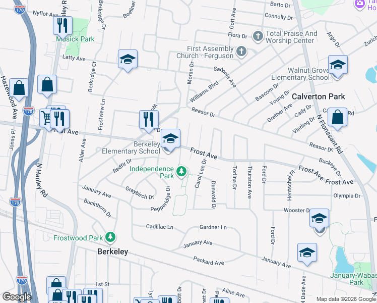 map of restaurants, bars, coffee shops, grocery stores, and more near 8301 Frost Avenue in Berkeley