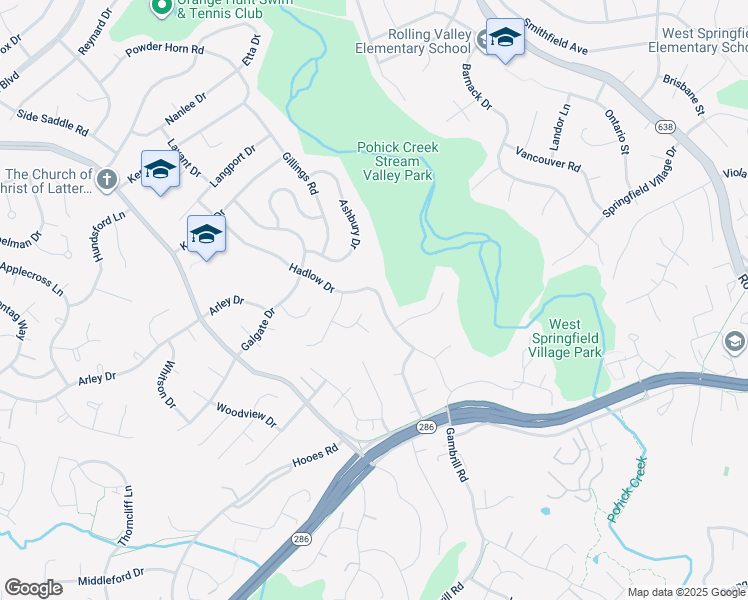 map of restaurants, bars, coffee shops, grocery stores, and more near 7215 Hadlow Drive in Springfield
