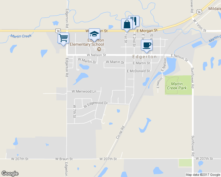 map of restaurants, bars, coffee shops, grocery stores, and more near 800 West 3rd Street in Edgerton