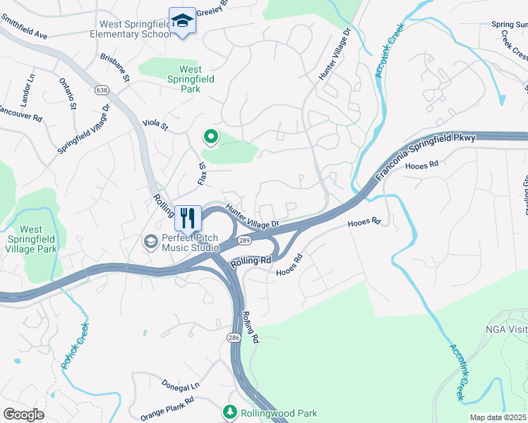map of restaurants, bars, coffee shops, grocery stores, and more near 7811 Harrowgate Circle in Springfield