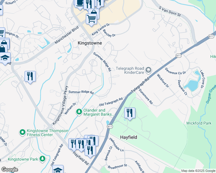 map of restaurants, bars, coffee shops, grocery stores, and more near 7208 Cherwell Lane in Alexandria