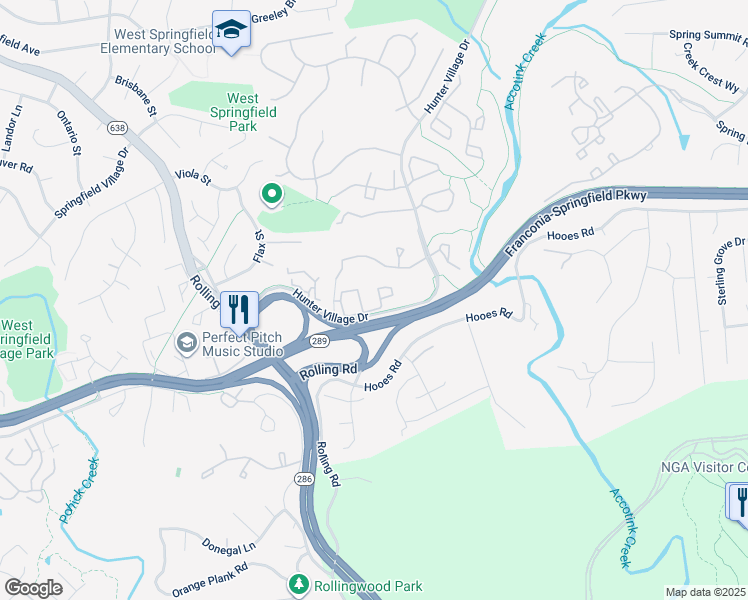 map of restaurants, bars, coffee shops, grocery stores, and more near 7716 Lexton Place in Springfield