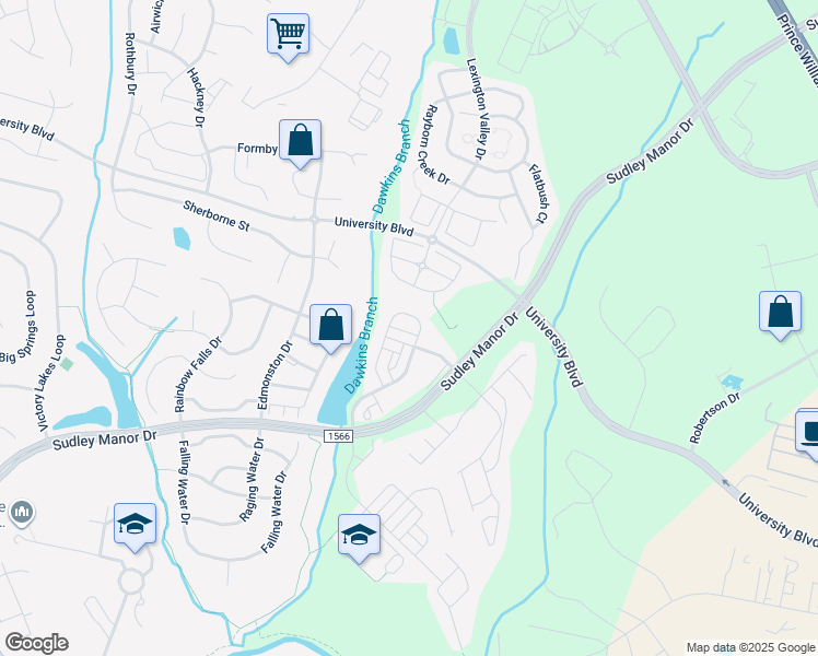 map of restaurants, bars, coffee shops, grocery stores, and more near 9102 Ribbon Falls Loop in Bristow