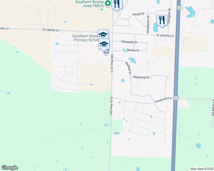 map of restaurants, bars, coffee shops, grocery stores, and more near 15901 Old Highway 63 South in Ashland