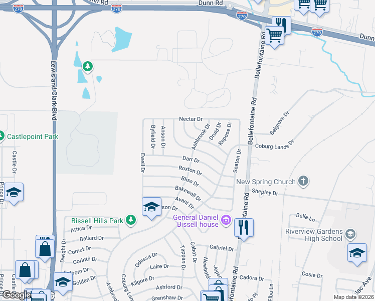 map of restaurants, bars, coffee shops, grocery stores, and more near 1218 Hoyt Drive in St. Louis