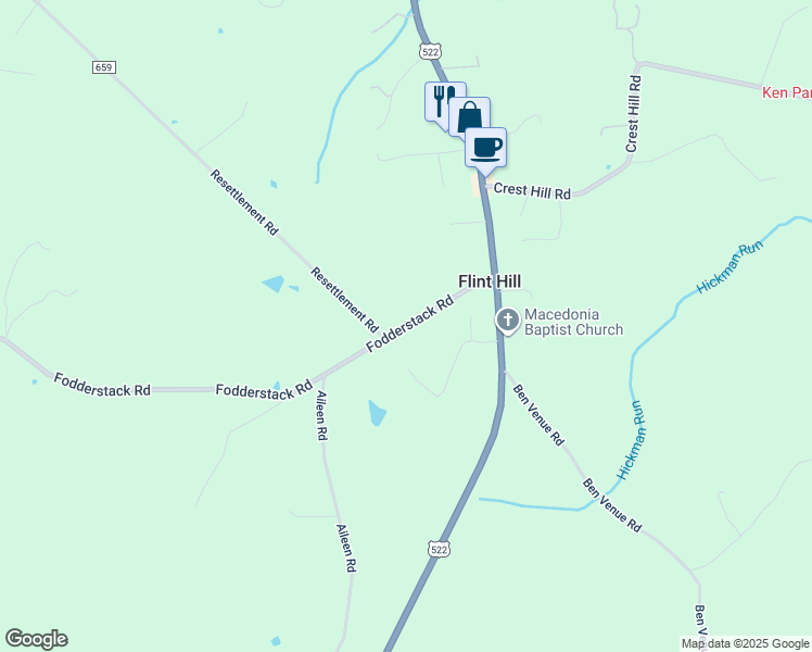 map of restaurants, bars, coffee shops, grocery stores, and more near 930 Fodderstack Road in Flint Hill
