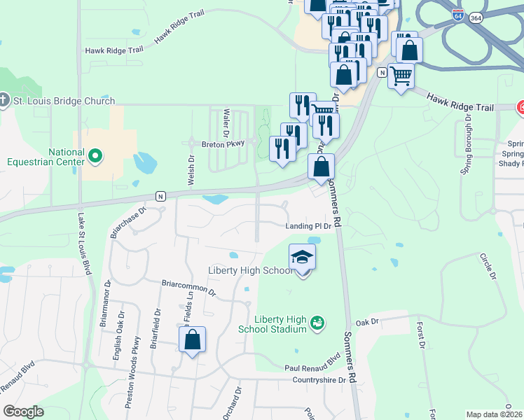 map of restaurants, bars, coffee shops, grocery stores, and more near 715 Stonewood Bend Drive in Lake Saint Louis