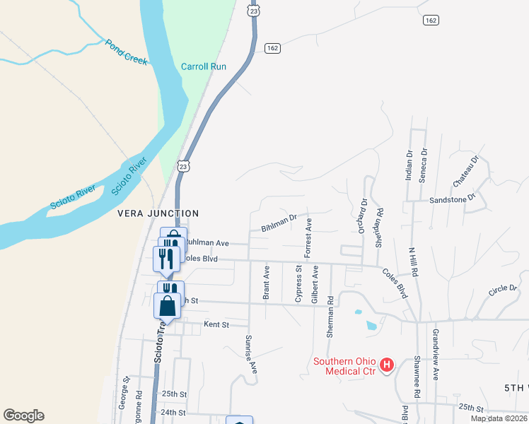map of restaurants, bars, coffee shops, grocery stores, and more near 3317 North Taylor Court in Portsmouth