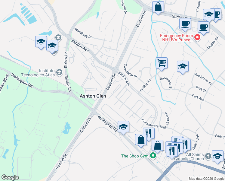 map of restaurants, bars, coffee shops, grocery stores, and more near 8989 McDowell Common in Manassas