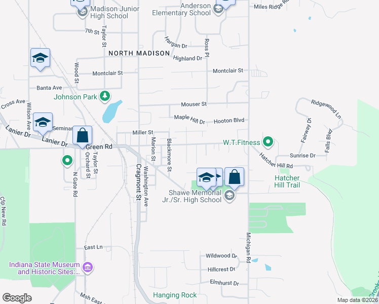 map of restaurants, bars, coffee shops, grocery stores, and more near 301 Green Road in Madison