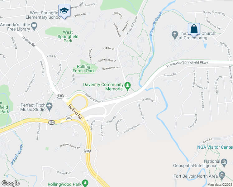 map of restaurants, bars, coffee shops, grocery stores, and more near 7705 Lexton Place in Springfield