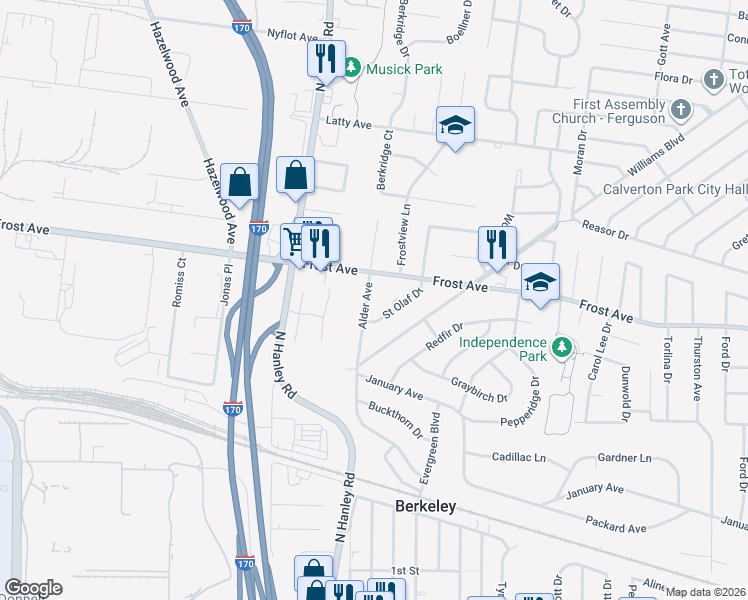 map of restaurants, bars, coffee shops, grocery stores, and more near 6737 Saint Olaf Drive in Berkeley