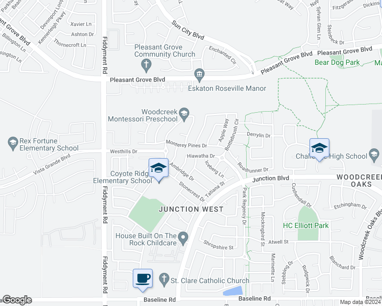 map of restaurants, bars, coffee shops, grocery stores, and more near 1788 Hiawatha Drive in Roseville