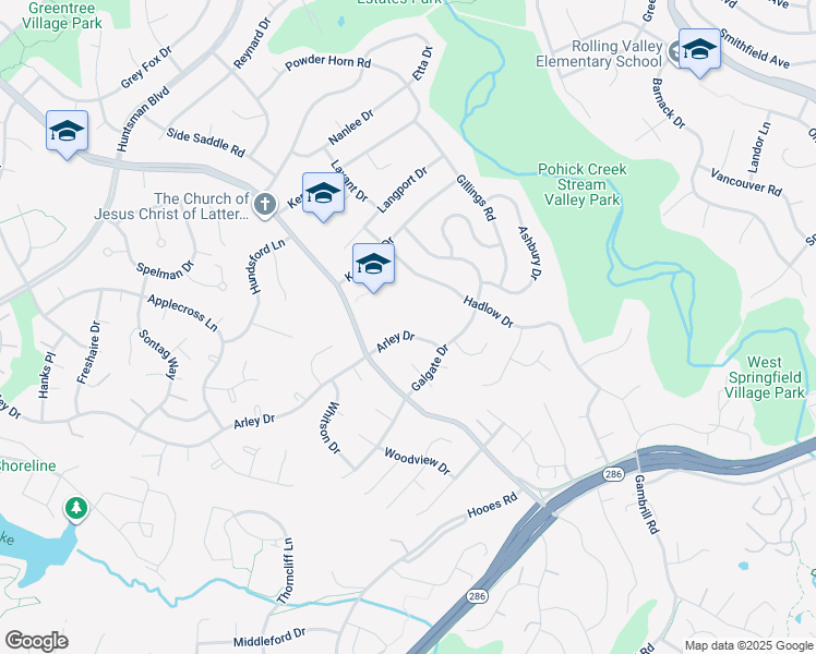 map of restaurants, bars, coffee shops, grocery stores, and more near 8610 Arley Drive in Springfield