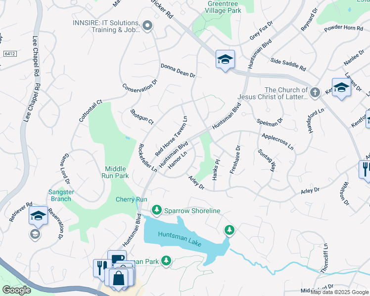 map of restaurants, bars, coffee shops, grocery stores, and more near 7122 Hamor Lane in Springfield