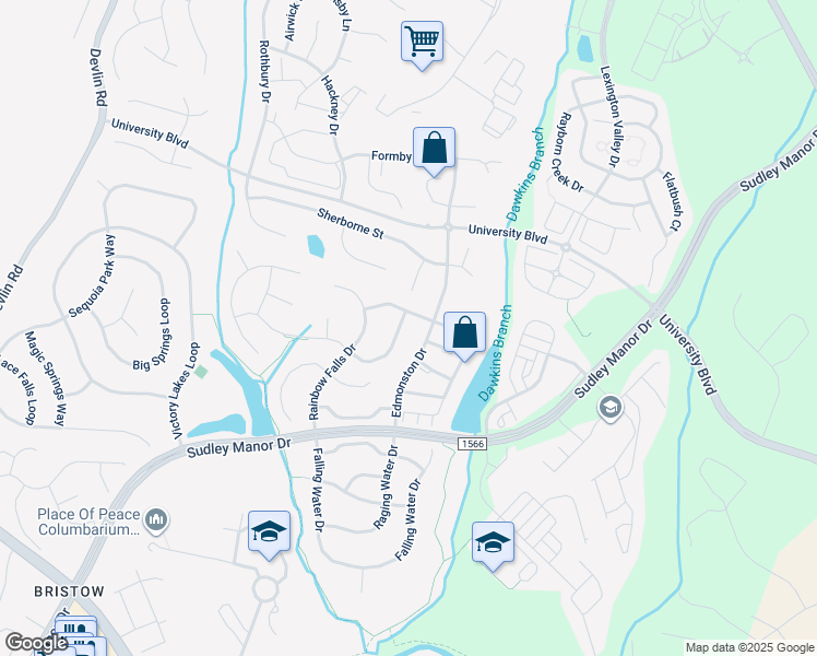 map of restaurants, bars, coffee shops, grocery stores, and more near 12253 Tulane Falls Drive in Bristow