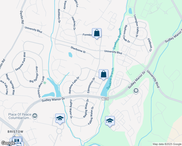 map of restaurants, bars, coffee shops, grocery stores, and more near 12253 Tulane Falls Drive in Bristow