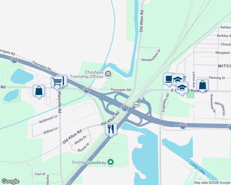 map of restaurants, bars, coffee shops, grocery stores, and more near 1328 Niedringhaus Avenue in Granite City