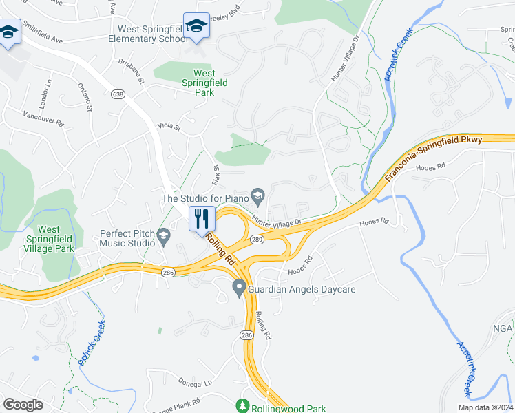 map of restaurants, bars, coffee shops, grocery stores, and more near 7860 Rolling Woods Court in Springfield