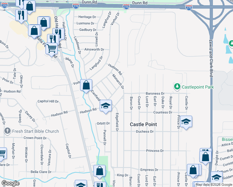 map of restaurants, bars, coffee shops, grocery stores, and more near 2330 Hudson Road in St. Louis