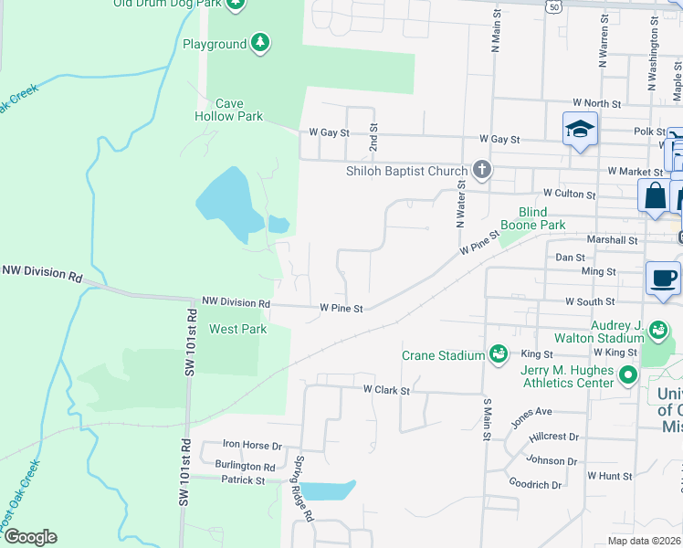 map of restaurants, bars, coffee shops, grocery stores, and more near 112 Deerfield Drive in Warrensburg