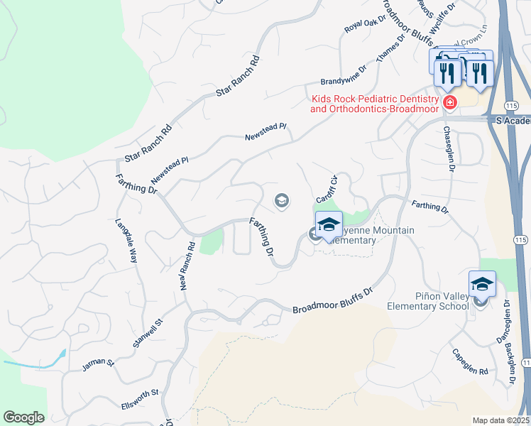 map of restaurants, bars, coffee shops, grocery stores, and more near 210 Lowick Drive in Colorado Springs