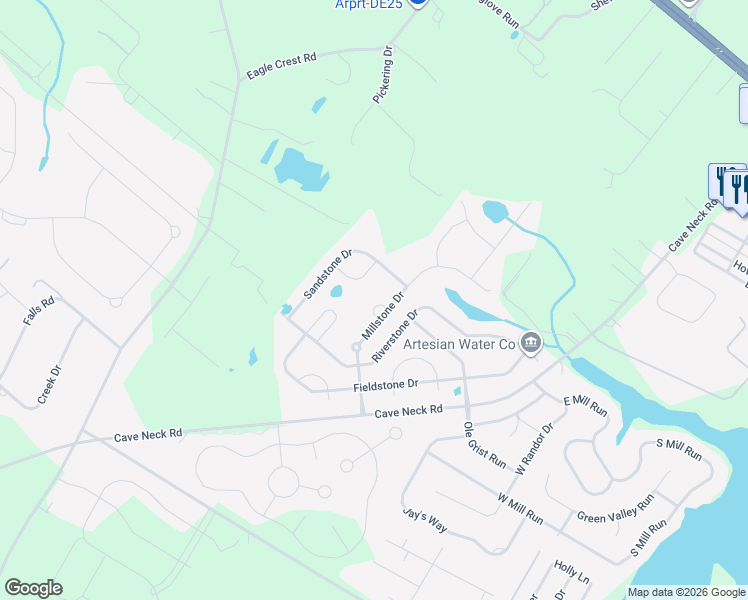 map of restaurants, bars, coffee shops, grocery stores, and more near 16851 Millstone Drive in Milton