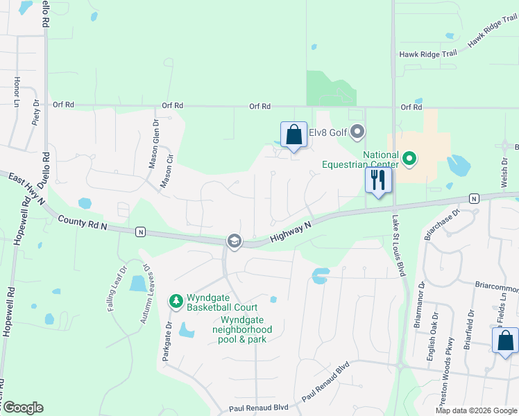 map of restaurants, bars, coffee shops, grocery stores, and more near 8084 Glen Arbor Drive in O'Fallon