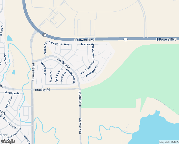 map of restaurants, bars, coffee shops, grocery stores, and more near 4860 Justeagen Drive in Colorado Springs