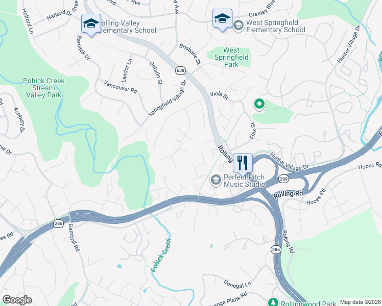 map of restaurants, bars, coffee shops, grocery stores, and more near 7207 Ming Tree Court in West Springfield