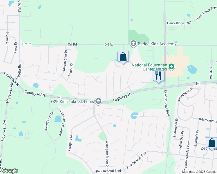 map of restaurants, bars, coffee shops, grocery stores, and more near 8084 Glen Arbor Drive in O'Fallon